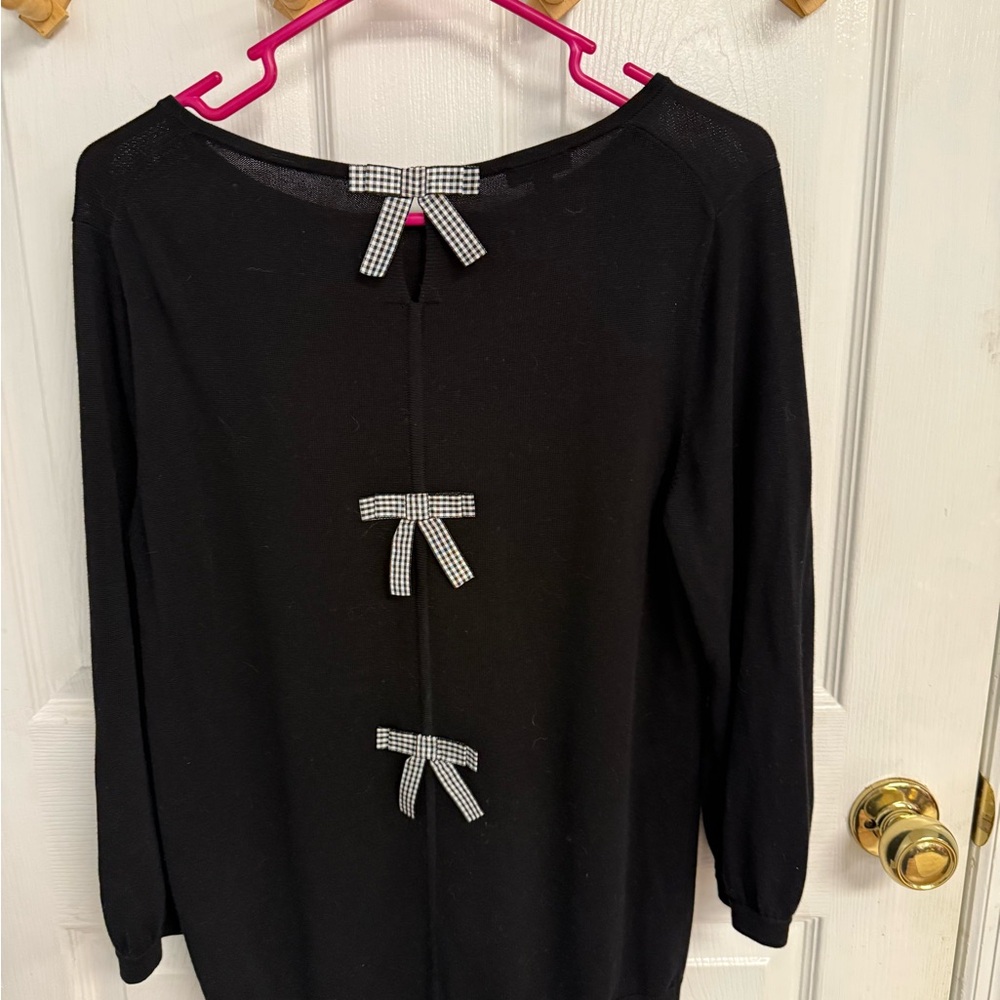 Talbots Black Blouse with Checkered Bows sz M